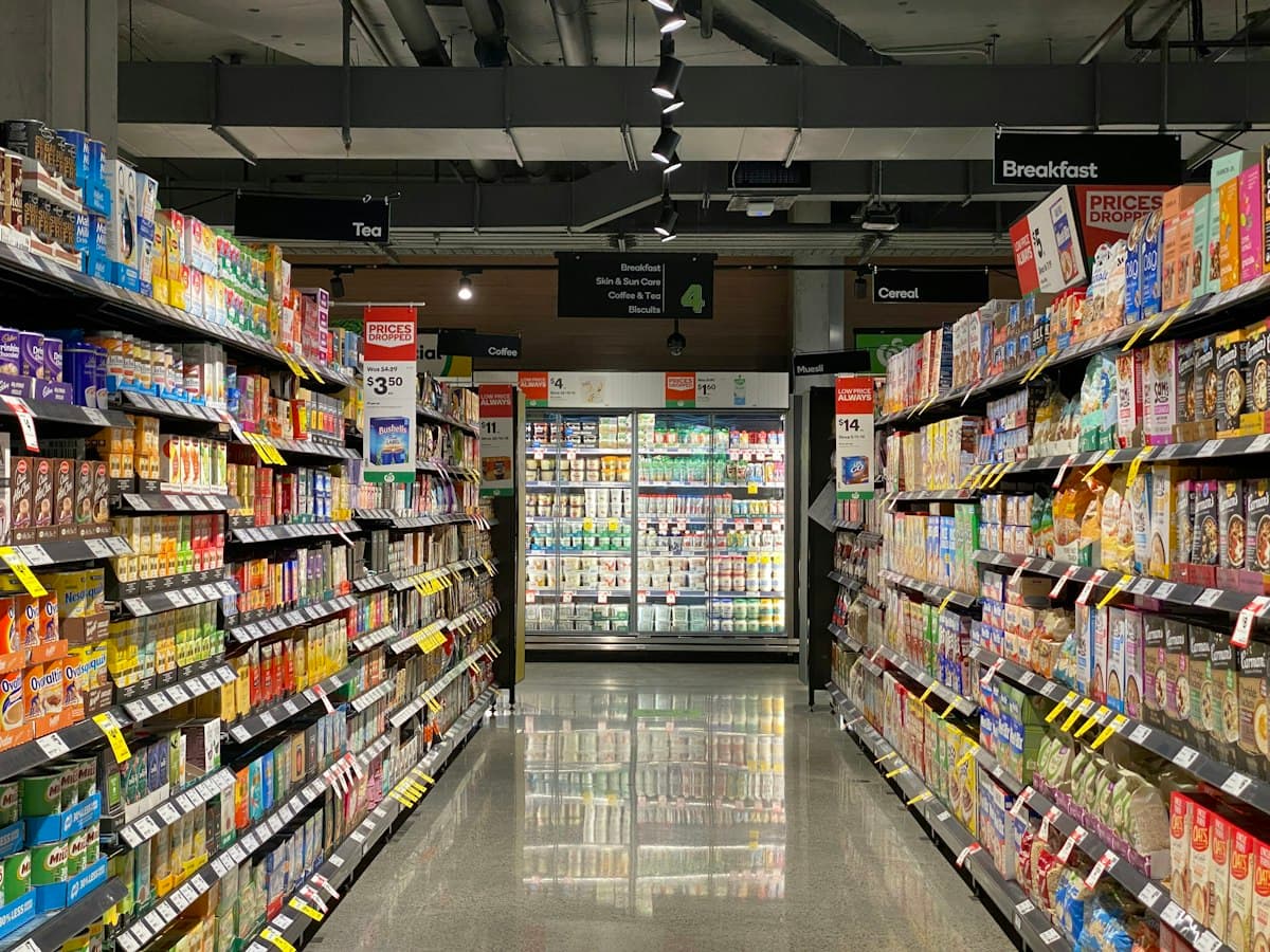 Stocked grocery shelves, for dark store and quick commerce app development