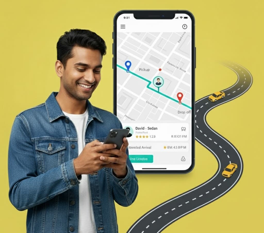 Ola clone app development, rider app screen