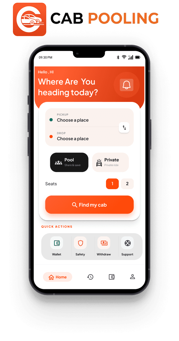 Cab Pooling product screens