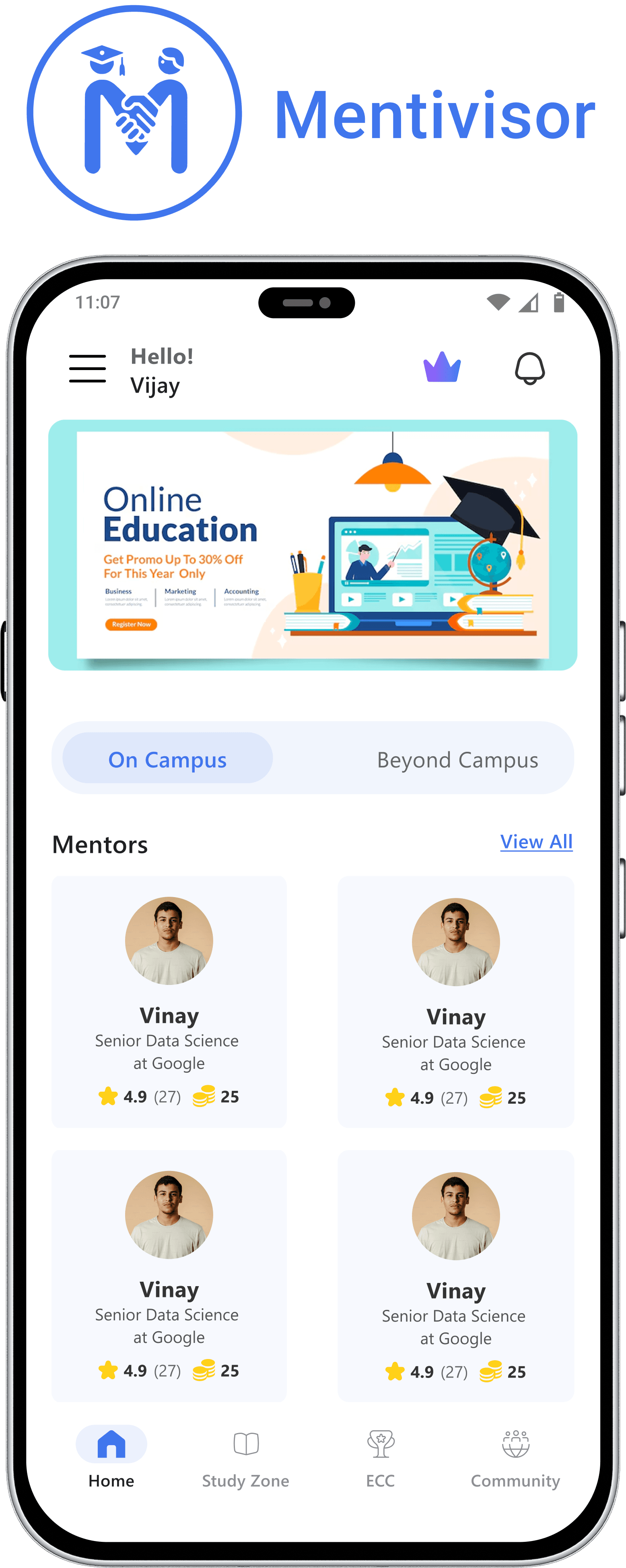 Mentivisor product screens