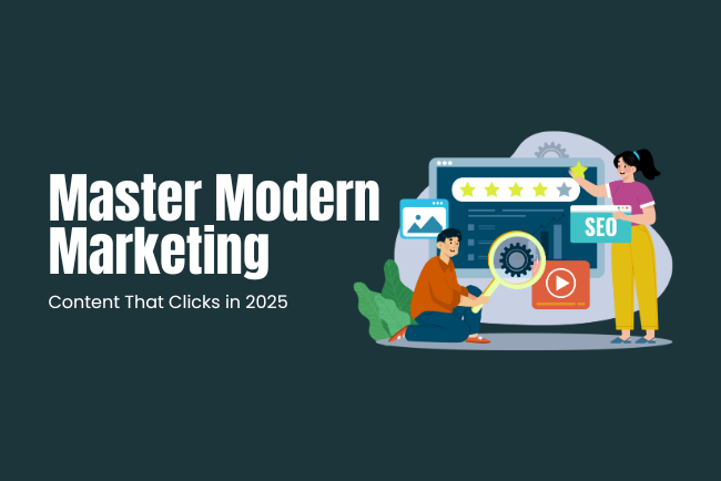 Illustration of modern marketing tools and strategies in 2025, including AI, mobile-first content, video marketing, and personalization.