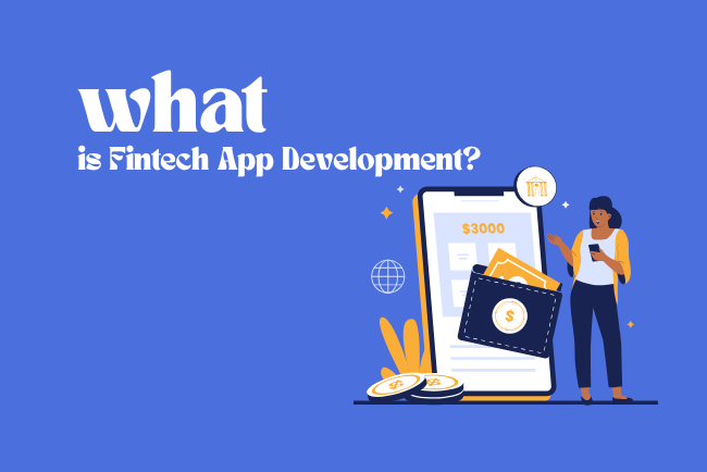 fintech app development illustration showing digital payments and finance tools