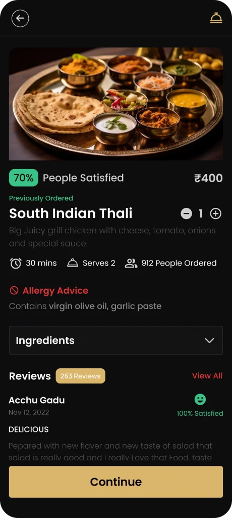 South Indian Thali Menu info