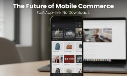 Mobile shopper using a fast Progressive Web App on a smartphone, showing app-like experience without downloading an app
