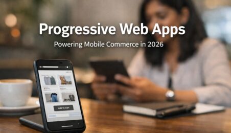 Progressive Web App mobile shopping experience showing fast loading, offline browsing, and seamless checkout on a smartphone in India