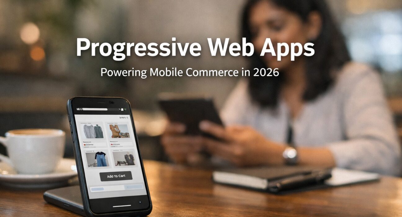 Progressive Web App mobile shopping experience showing fast loading, offline browsing, and seamless checkout on a smartphone in India