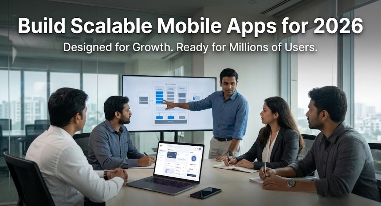 Scalable mobile app architecture with cloud infrastructure and performance monitoring dashboards