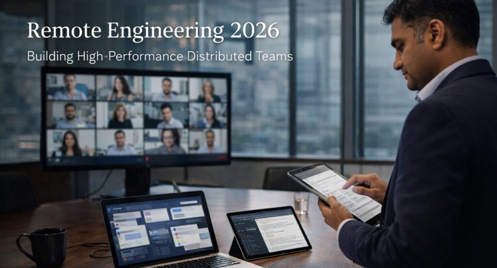 Remote engineering team collaborating virtually across Indian tech hubs like Bengaluru, Hyderabad, and Pune in 2026