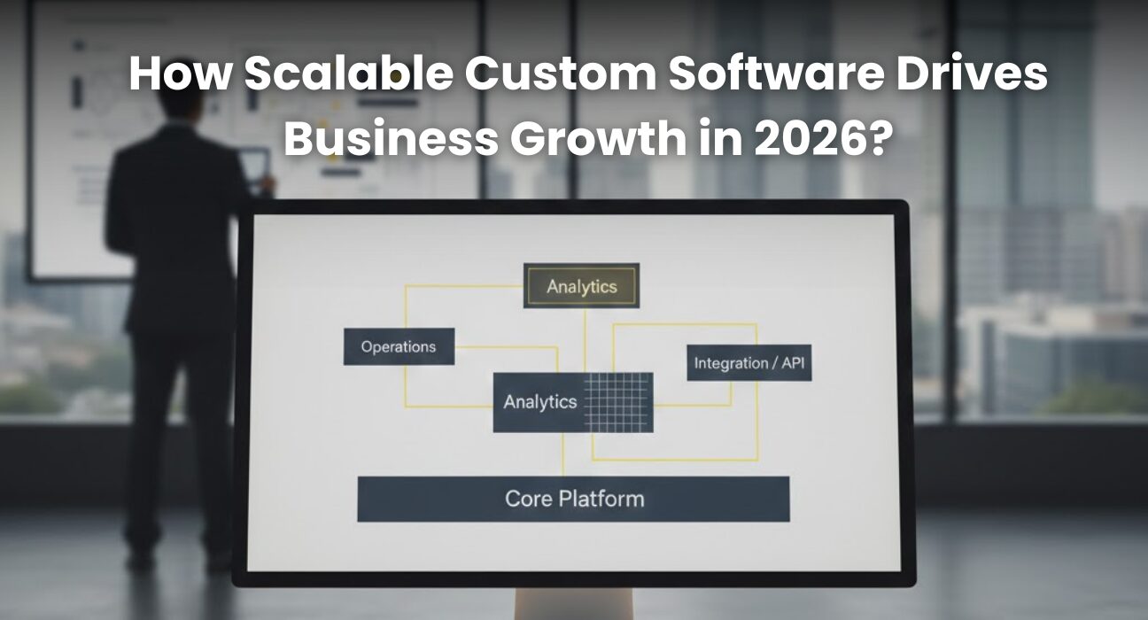 Business leaders reviewing a scalable custom software dashboard that supports growth, system integration, and long-term operational efficiency.